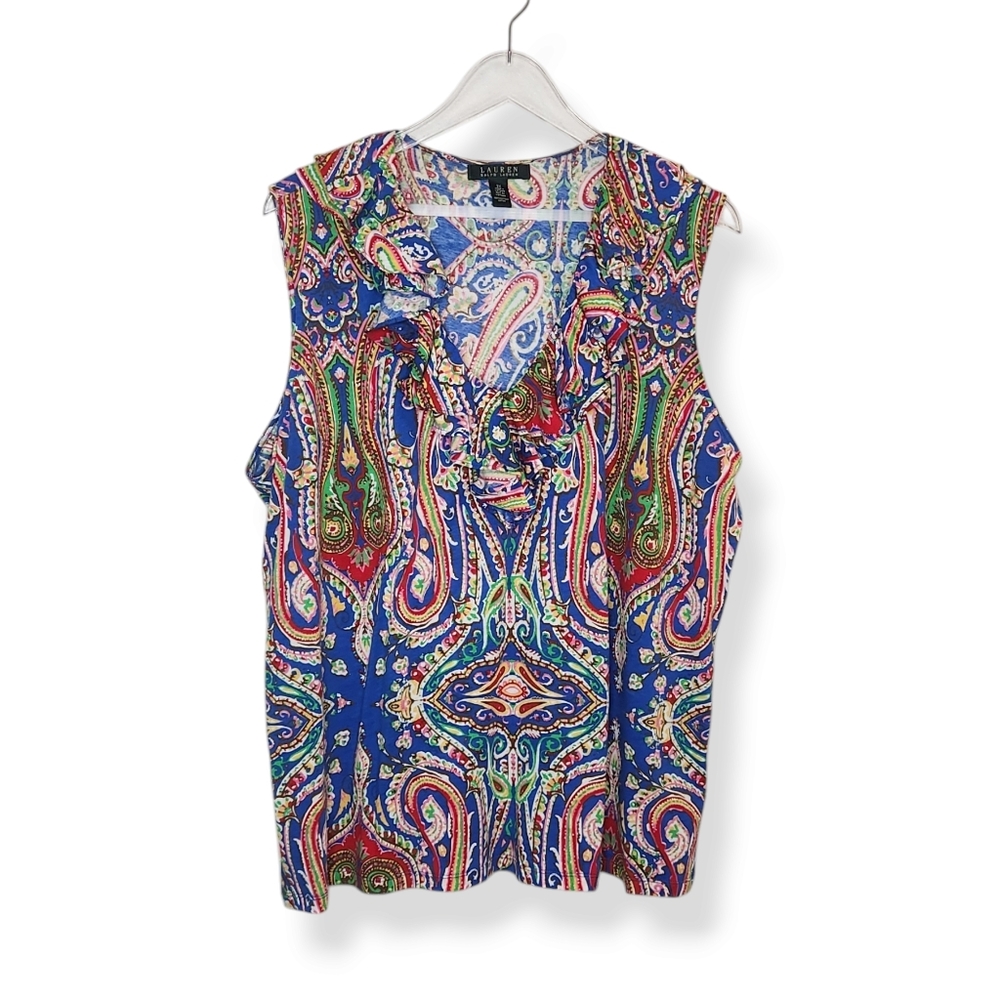 Ralph Lauren Women's Colorful Paisley Pattern Sleeveless Shirt Tank Top Size 3X